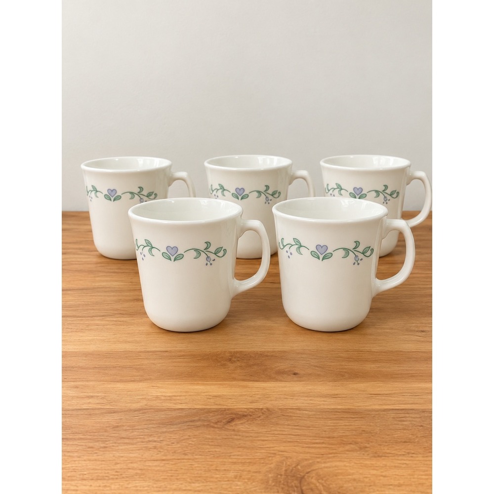 Vintage Corning Corelle Country Cottage Heart & Vine Mugs Set 5 Grannycore